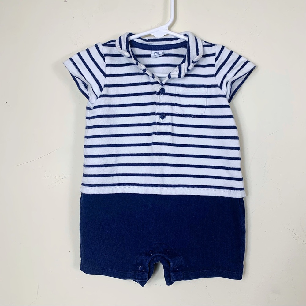Janie and Jack Blue and White Nautical Shortall Size 3-6 months